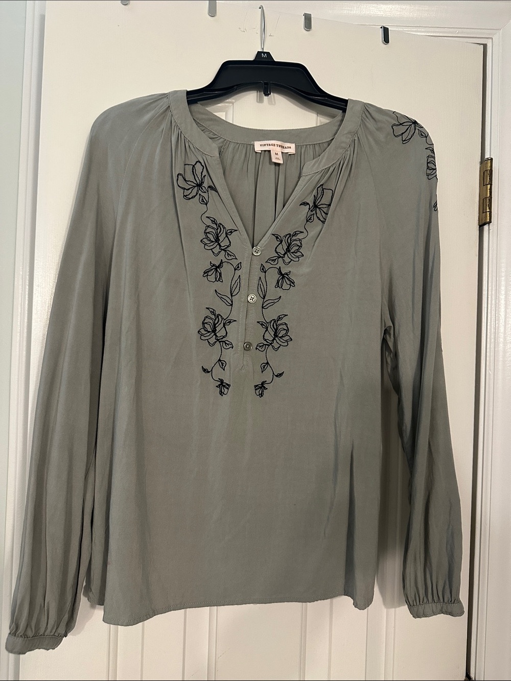 Light Sage Green Embroidered V-Neck Tunic